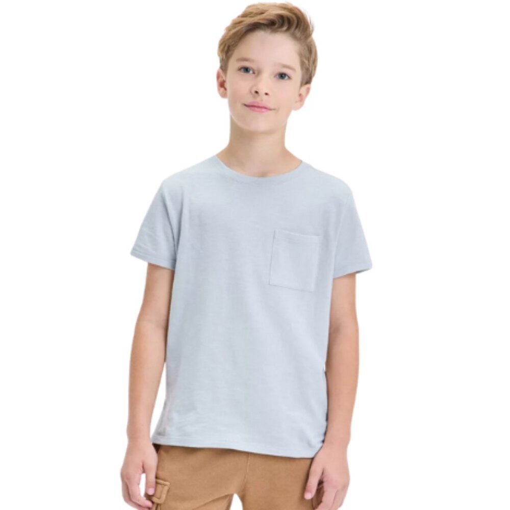 Cat & Jack Boys' Short Sleeve Pocket T-Shirt - Light Gray- Large Husky
